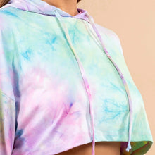 Load image into Gallery viewer, MM | Tie Dye Crop Top Hoodie | Yellow/Purple/Pink
